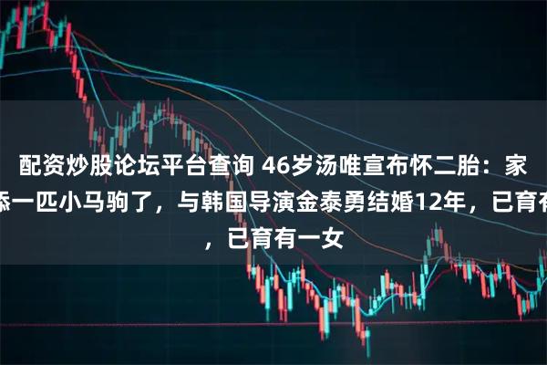 配资炒股论坛平台查询 46岁汤唯宣布怀二胎：家里要添一匹小马驹了，与韩国导演金泰勇结婚12年，已育有一女